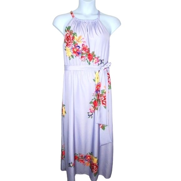 J. Peterman Floral Print Maxi Dress Size 16 Halter Lined Sleeveless Pastel Fairy - Picture 1 of 15